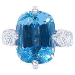 Anillo de aguamarina azul vivo con diamantes, certificado por el Gremio, de 4.99 TC
