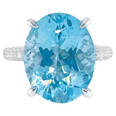 Anillo de cóctel de diamantes y aguamarina azul intenso con certificado gremial de 5,30 TC