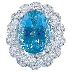 Guild Certified 5.83 CT Aquamarine 18K Gold Ring/Pendant with Diamonds