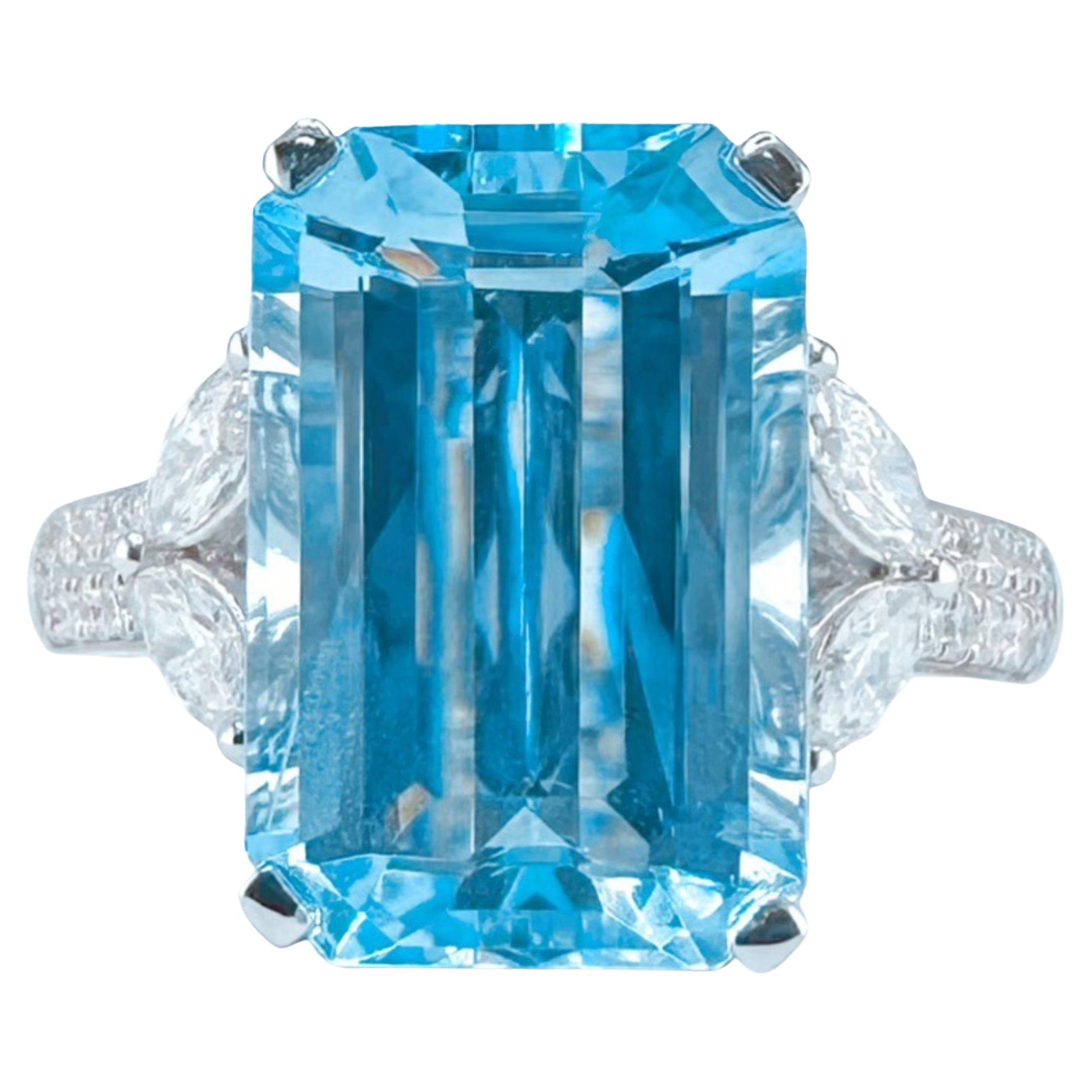 Guild Certified 5,95 CT Vivid Blue Aquamarin 18K Gold Ring mit Diamanten