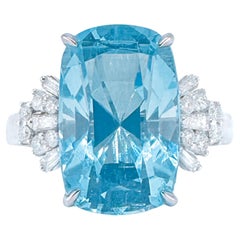 Guild Certified 6.44 CT Santa Maria Blue Aquamarine 18K Gold Ring with Diamonds
