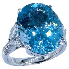 Guild zertifiziert 7,57 CT Santa Maria Blauer Aquamarin 18K Goldring mit Diamanten