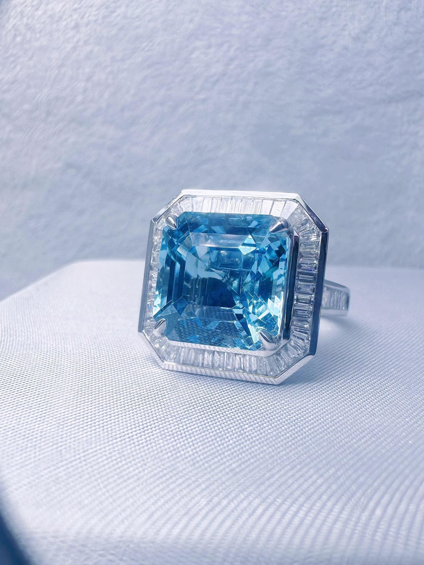 Modern Guild Certified 7.98 CT Intense Blue Aquamarine 18K Gold Ring & Pendant For Sale