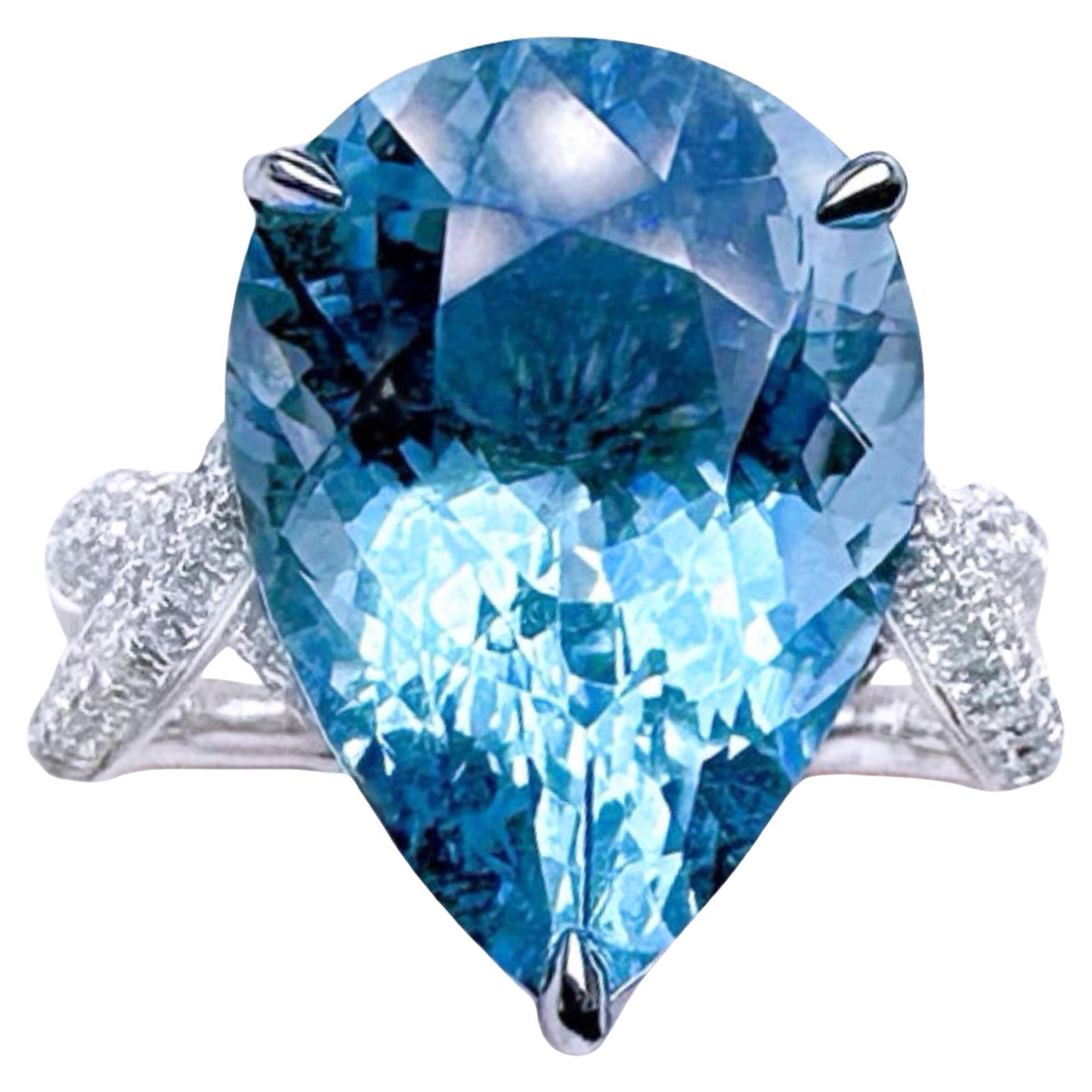Guild Certified 8,84 CT Santa Maria Blue Aquamarin Cocktail Ring mit Diamanten
