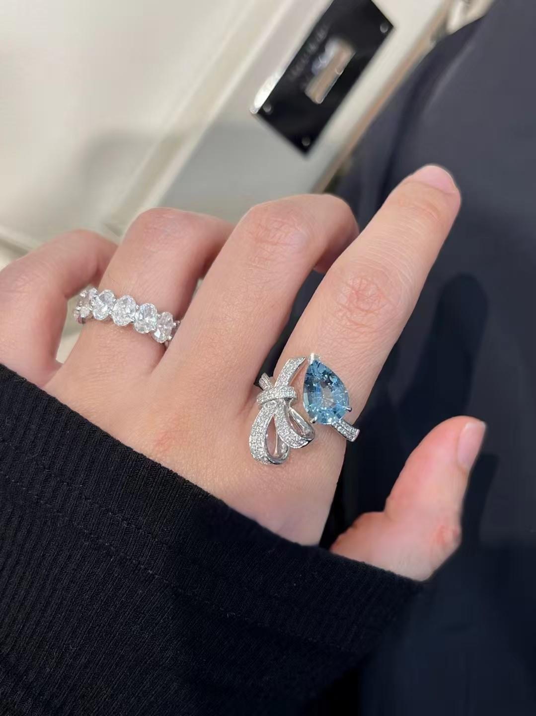 Modern Guild Certified 2.11 Carat Santa Maria Aquamarine Bowknot Diamond Cocktail Ring