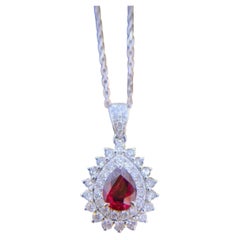 GUILD Certified Unheated Pigeon Blood Ruby Double Halo Diamond Necklace