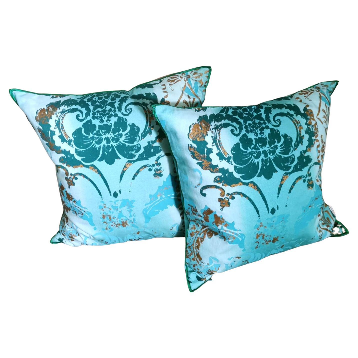 Guild Designer Pair of Printed Cotton Pillows with Feather Interior For Sale