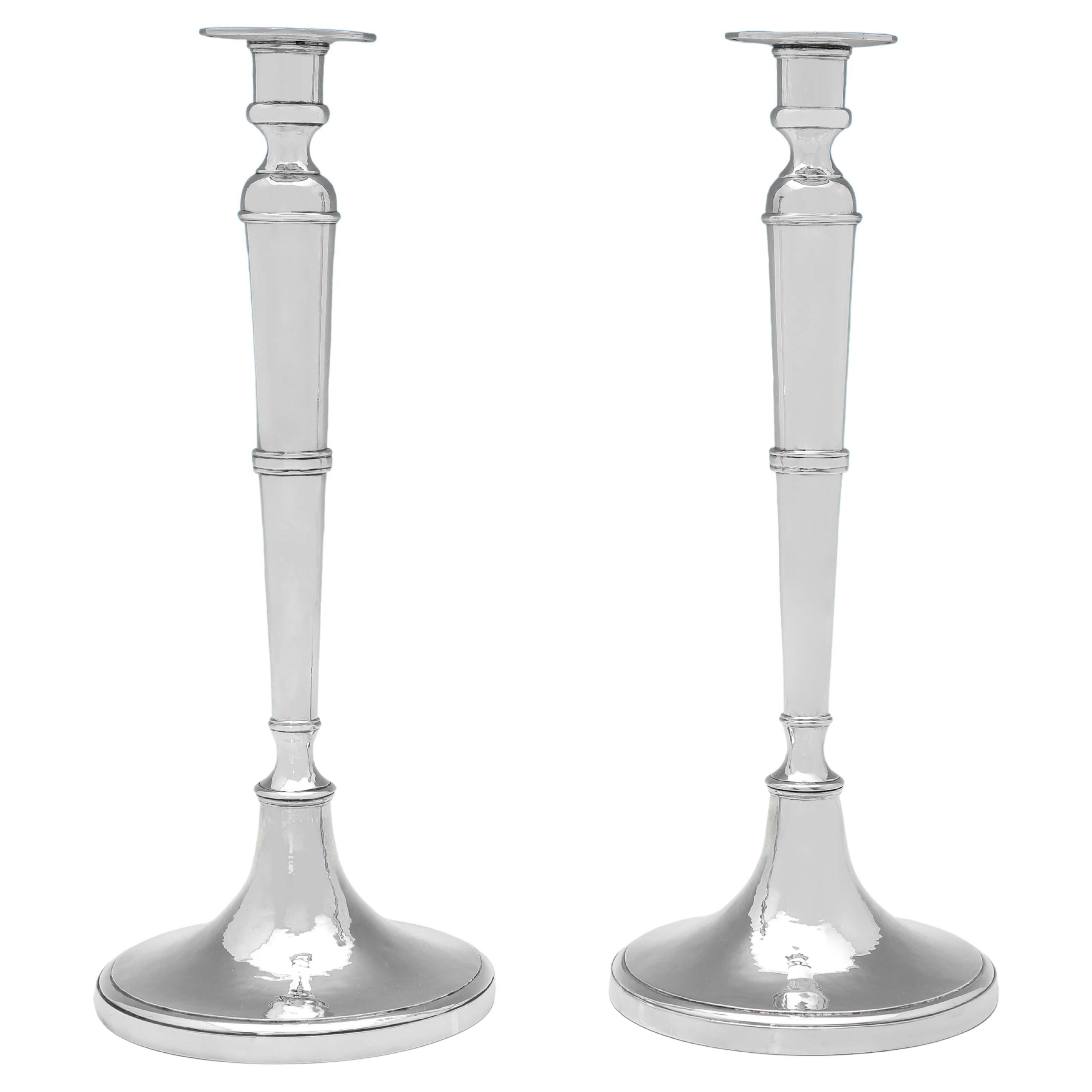 Guild of Handicrafts - Very Tall Pair of Sterling Silver Candlesticks - 1976 For Sale