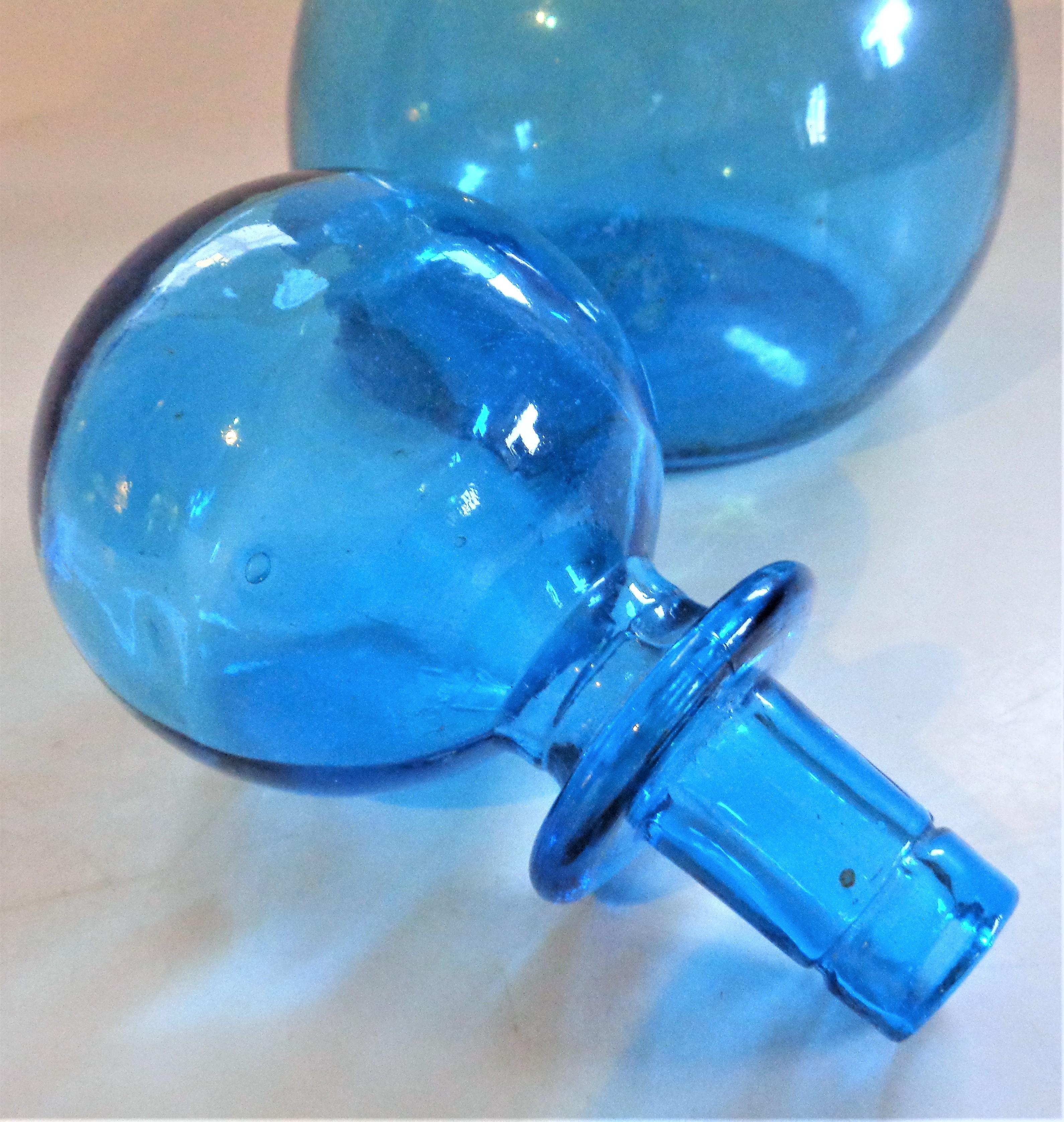 Hand-Crafted  Italian Blue Glass Bottle, 1960's
