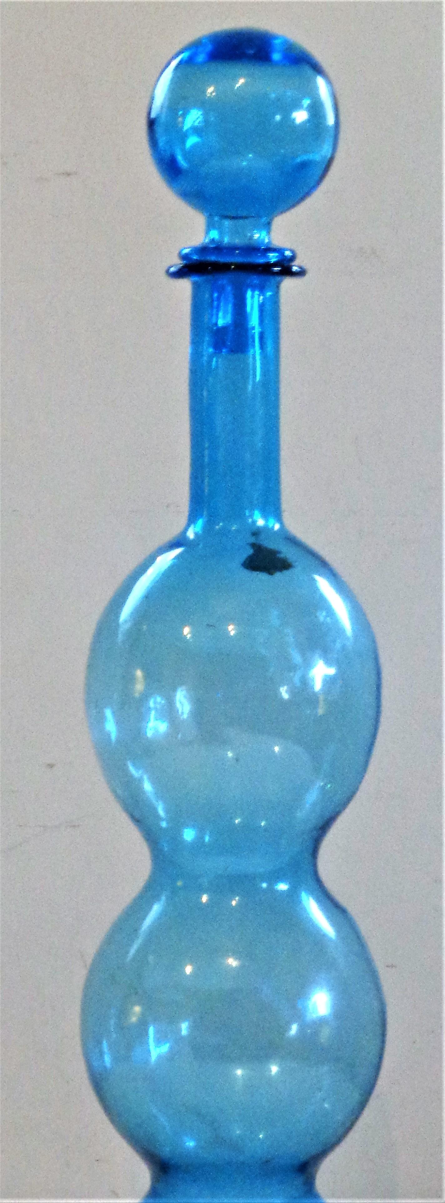  Italian Blue Glass Bottle, 1960's In Good Condition In Rochester, NY