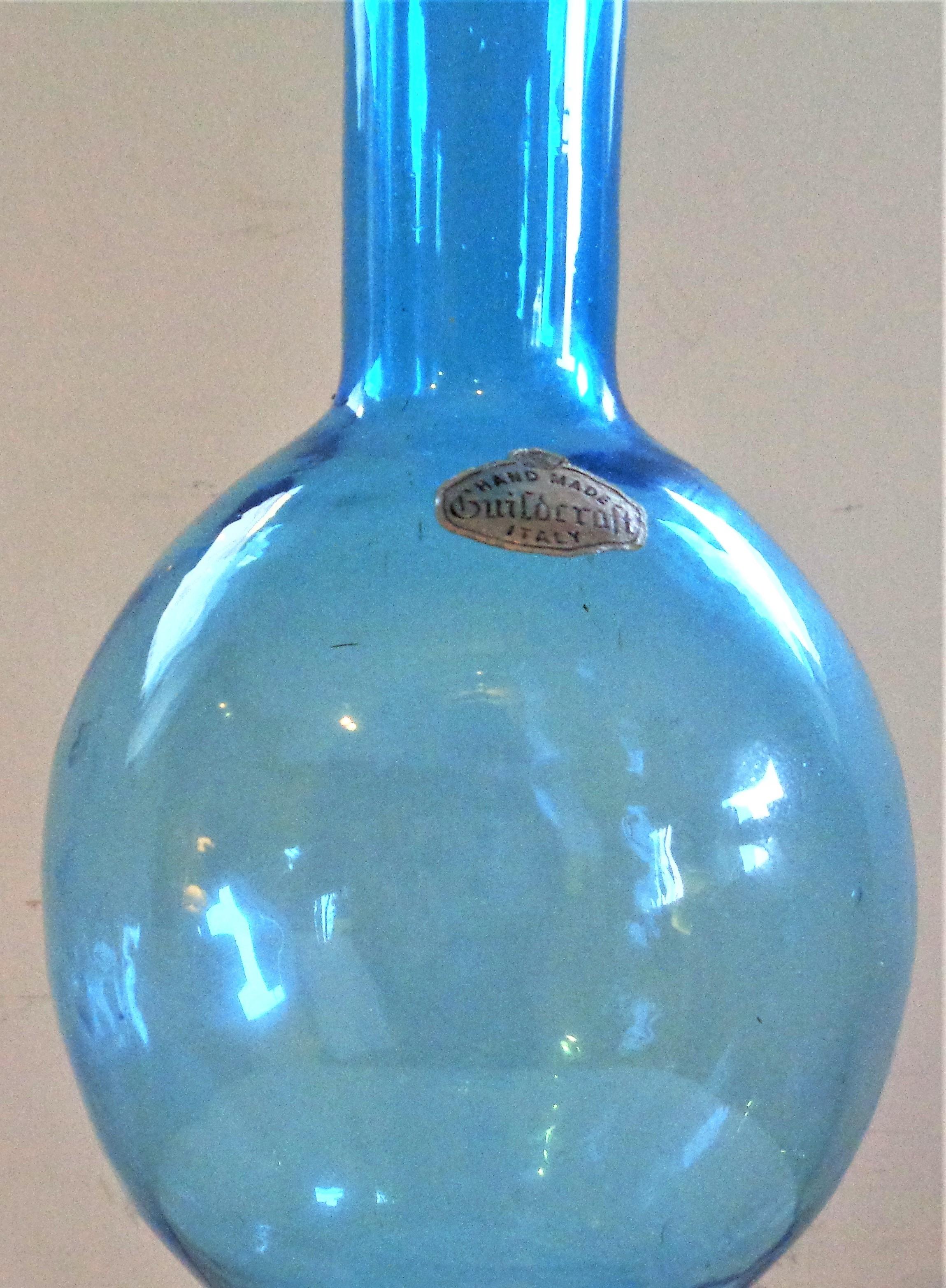 20th Century  Italian Blue Glass Bottle, 1960's