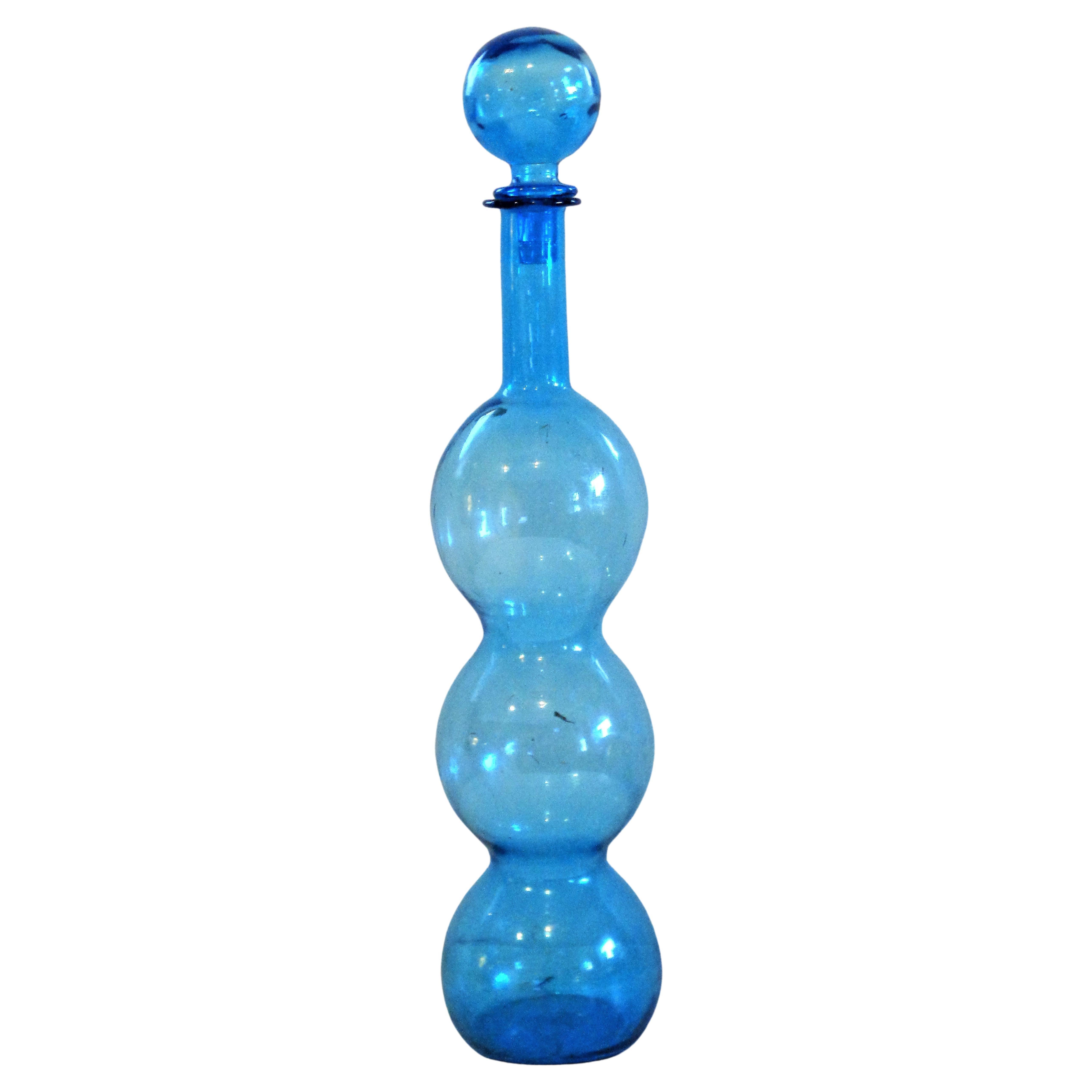  Italian Blue Glass Bottle, 1960's