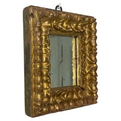 Small Antique Spanish Mirror in Painted Golden Wood, 1760s.