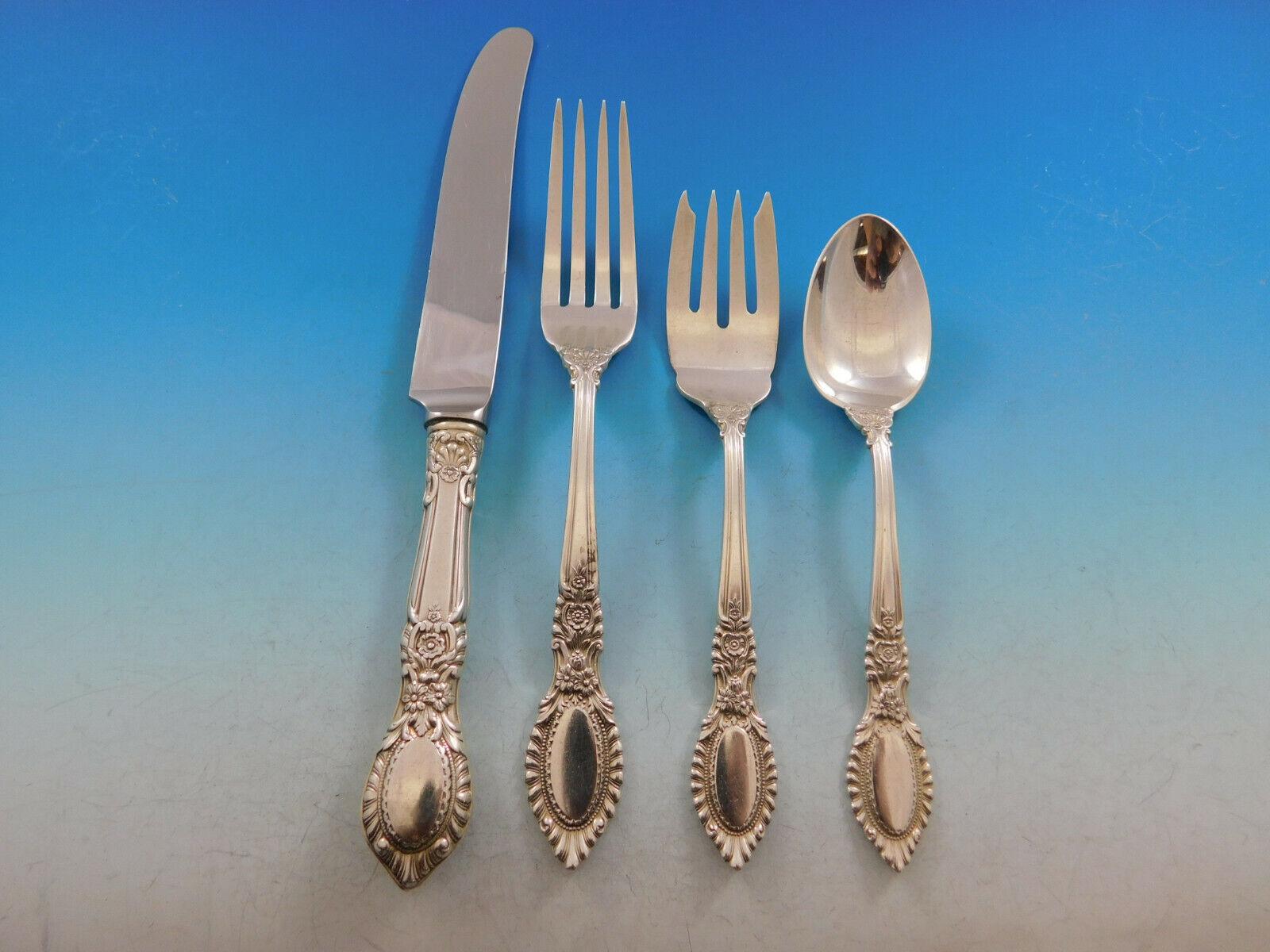 Guildhall by Reed & Barton Sterling Silver Flatware Set Service 74 pc Floral In Excellent Condition For Sale In Big Bend, WI