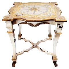 Tavolo con rosa dei venti in legno d'orato intagliato Guildmaster in stile neoclassico