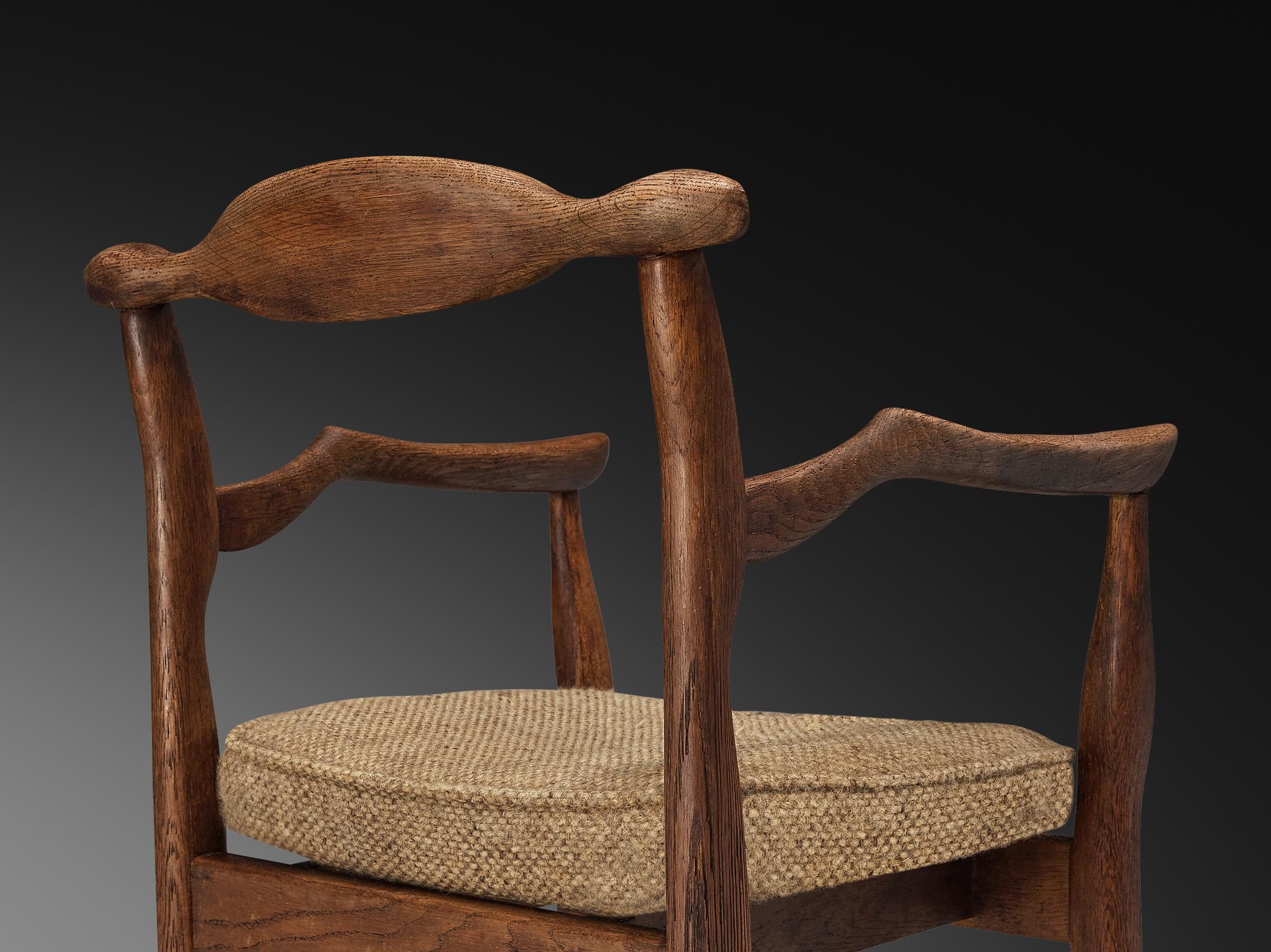 Sillones Guilerme et Chambron de roble y lana beige Moderno de mediados de siglo en venta
