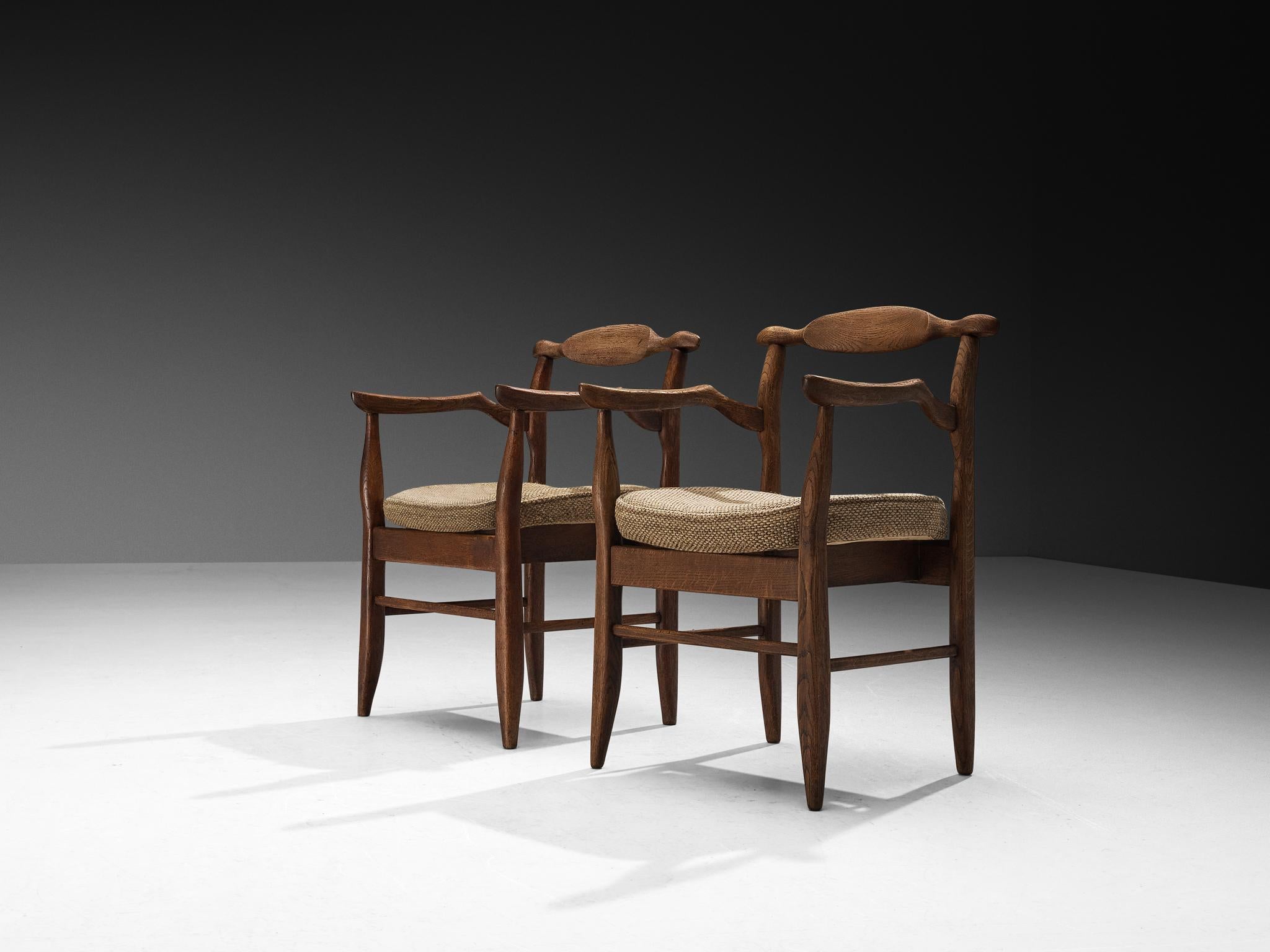 Sillones Guilerme et Chambron de roble y lana beige Francés en venta