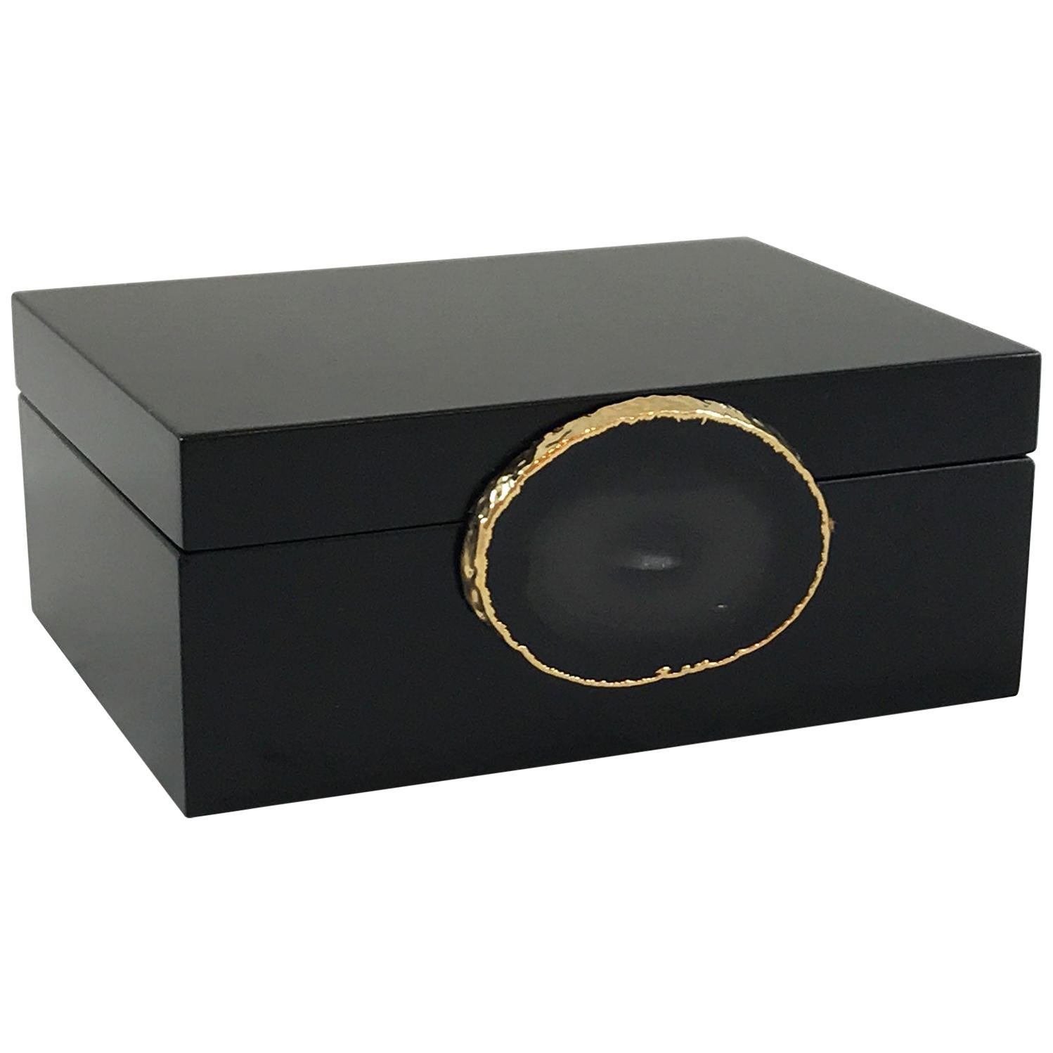 Guilherme Small Agate Box in Black and Gold by CuratedKravet For Sale