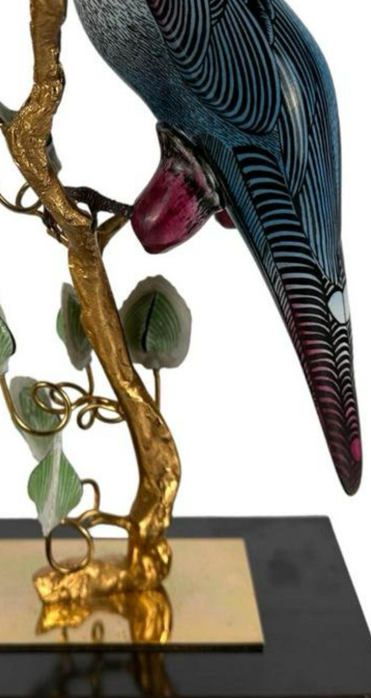 Guilia Mangani Hand Painted Porcelain Toucan & Leaves On Gilt Bronze For Sale 5