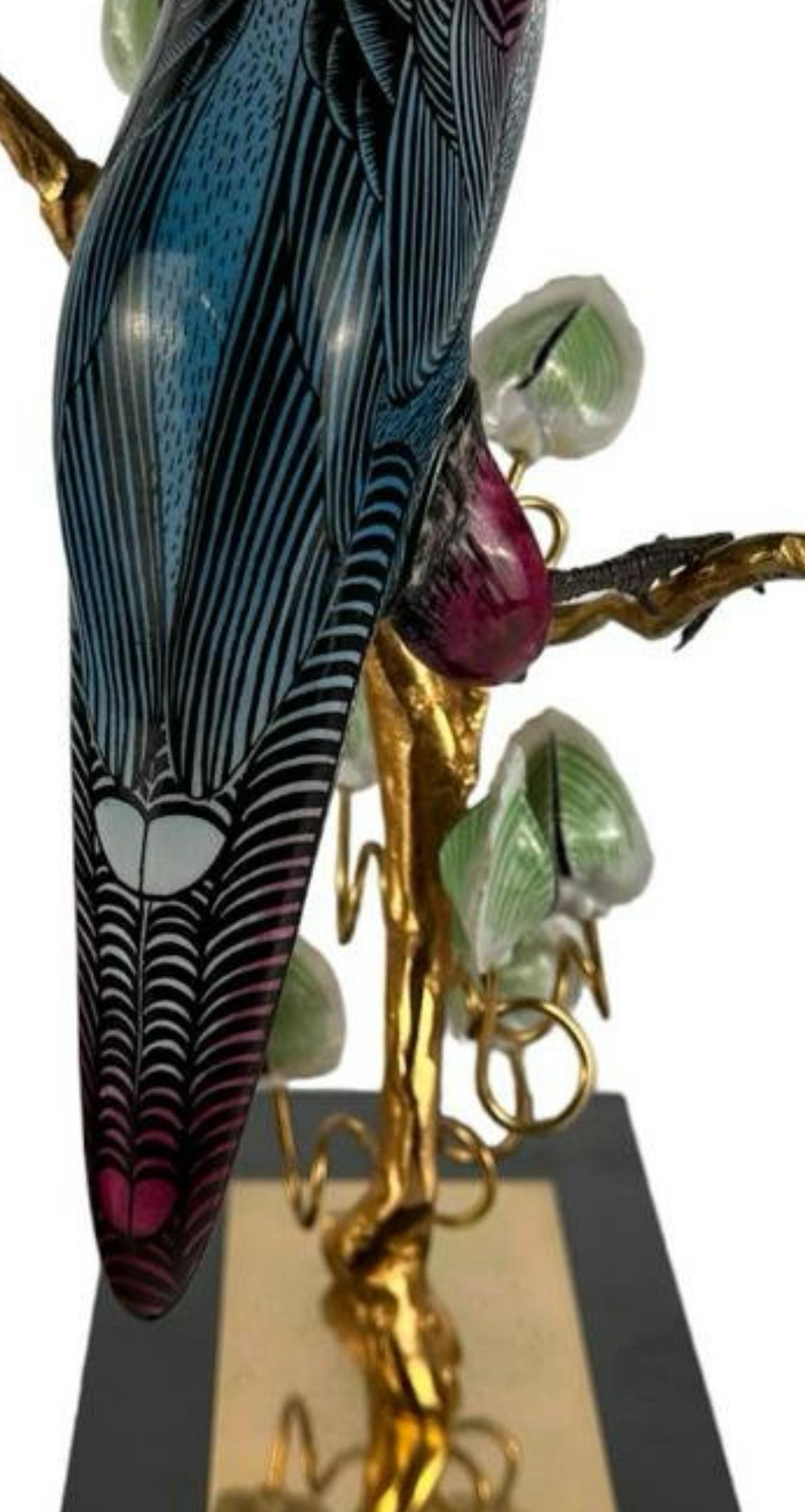 Guilia Mangani Hand Painted Porcelain Toucan & Leaves On Gilt Bronze For Sale 6
