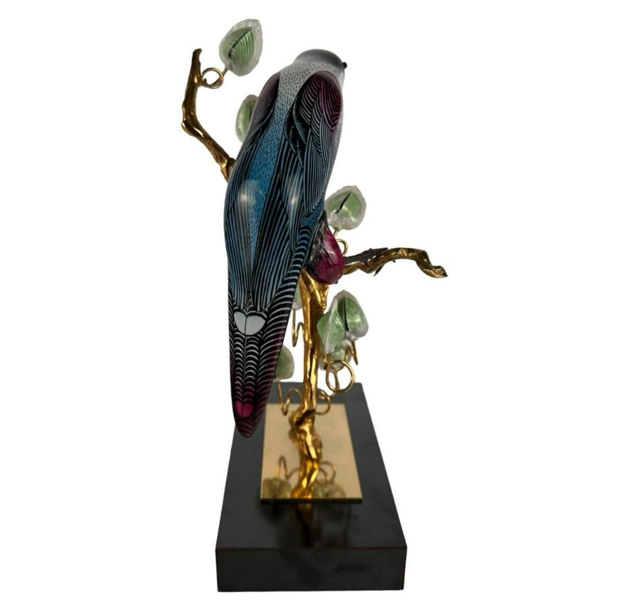Mid-Century Modern Guilia Mangani Hand Painted Porcelain Toucan & Leaves On Gilt Bronze For Sale