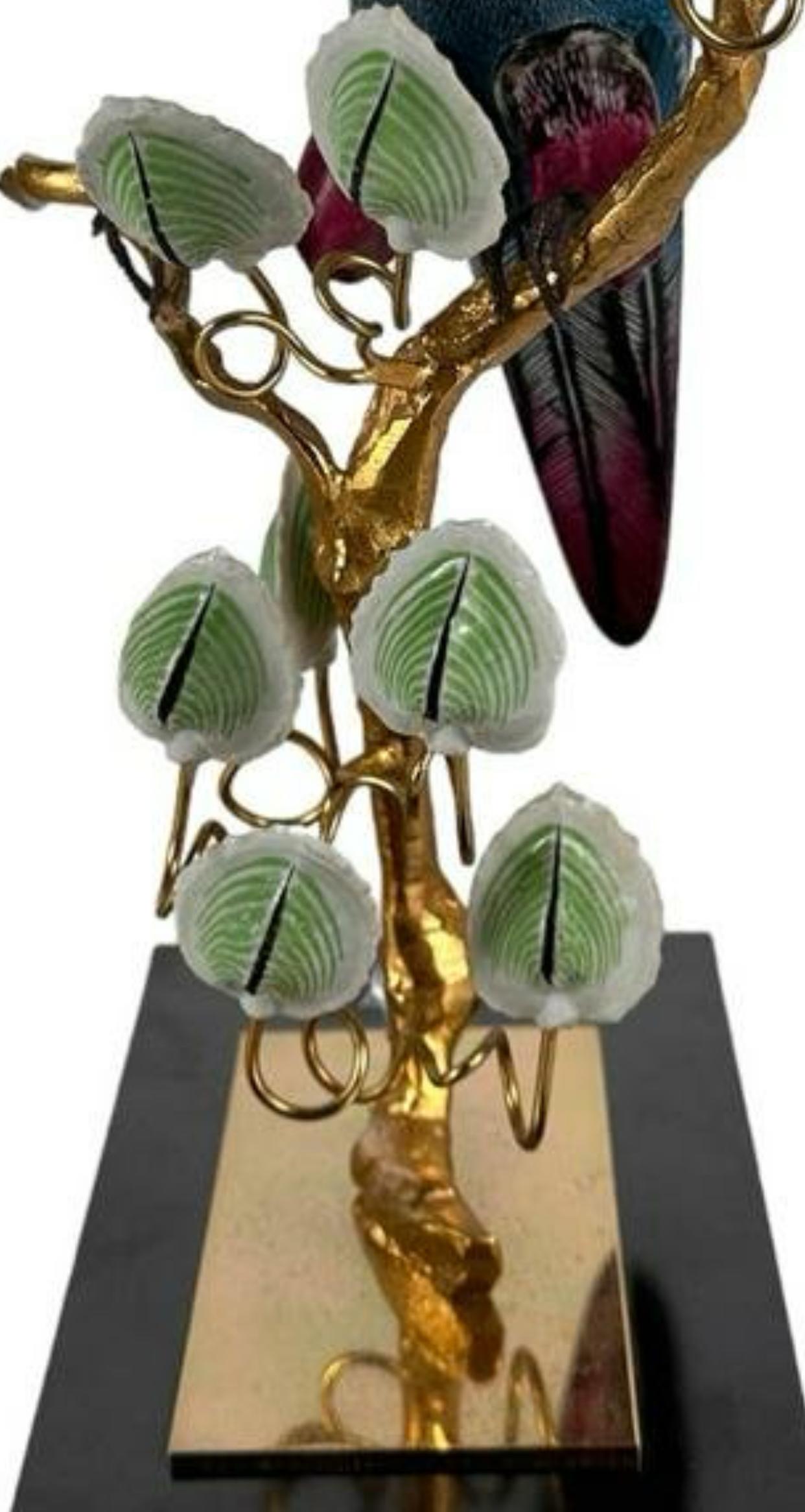 Guilia Mangani Hand Painted Porcelain Toucan & Leaves On Gilt Bronze In Good Condition For Sale In Chicago, IL