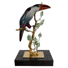 Guilia Mangani Hand Painted Porcelain Toucan & Leaves On Gilt Bronze