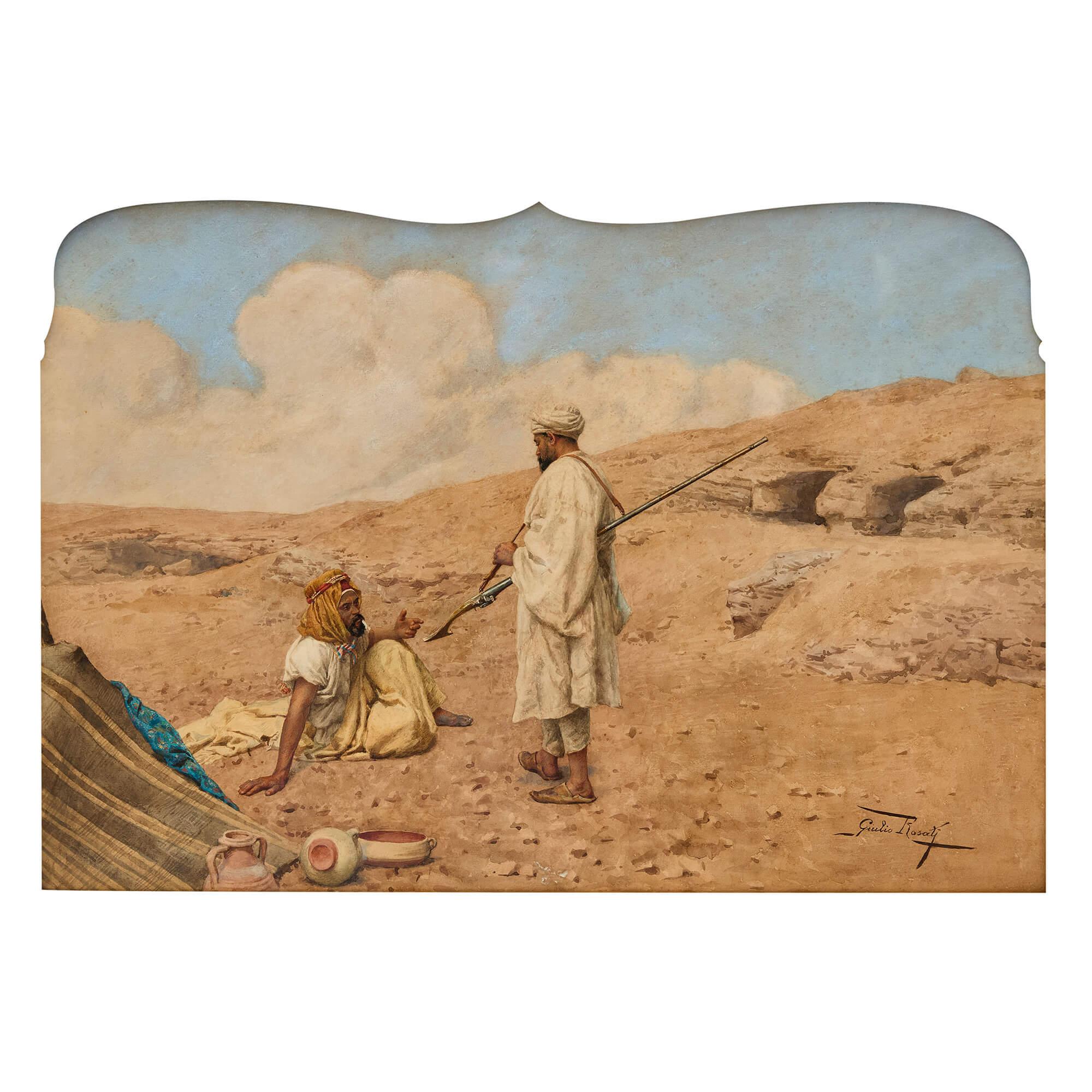 Late 19th Century Italian Orientalist Watercolour Painting by Giulio Rosati - Brown Figurative Painting by Guilio Rosati