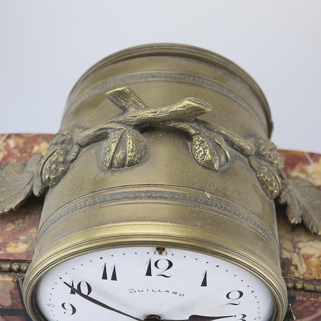 Brass Guillard Chimney Mantel Art Deco Clock with Site Plates For Sale