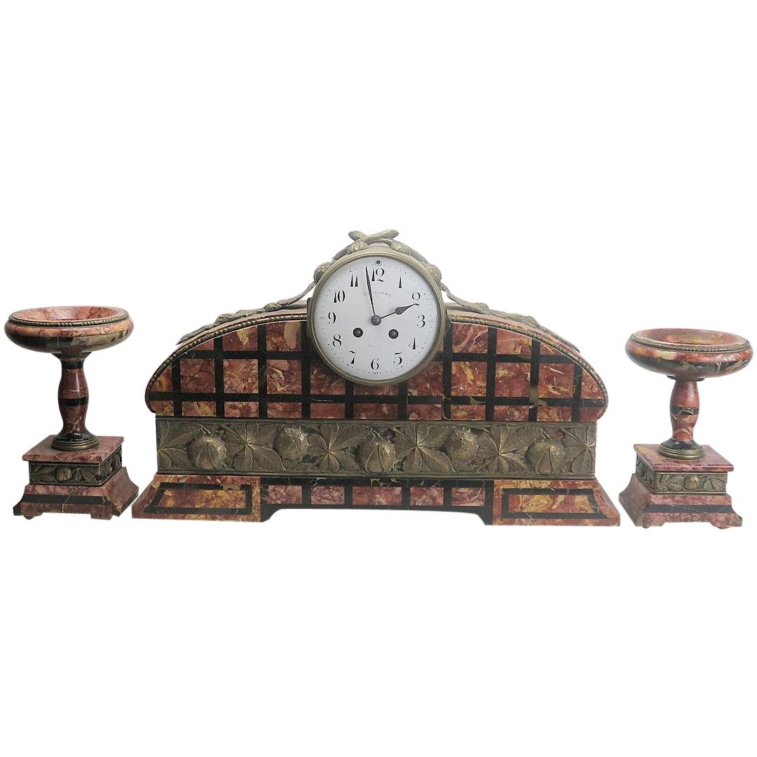 Guillard Chimney Mantel Art Deco Clock with Site Plates For Sale
