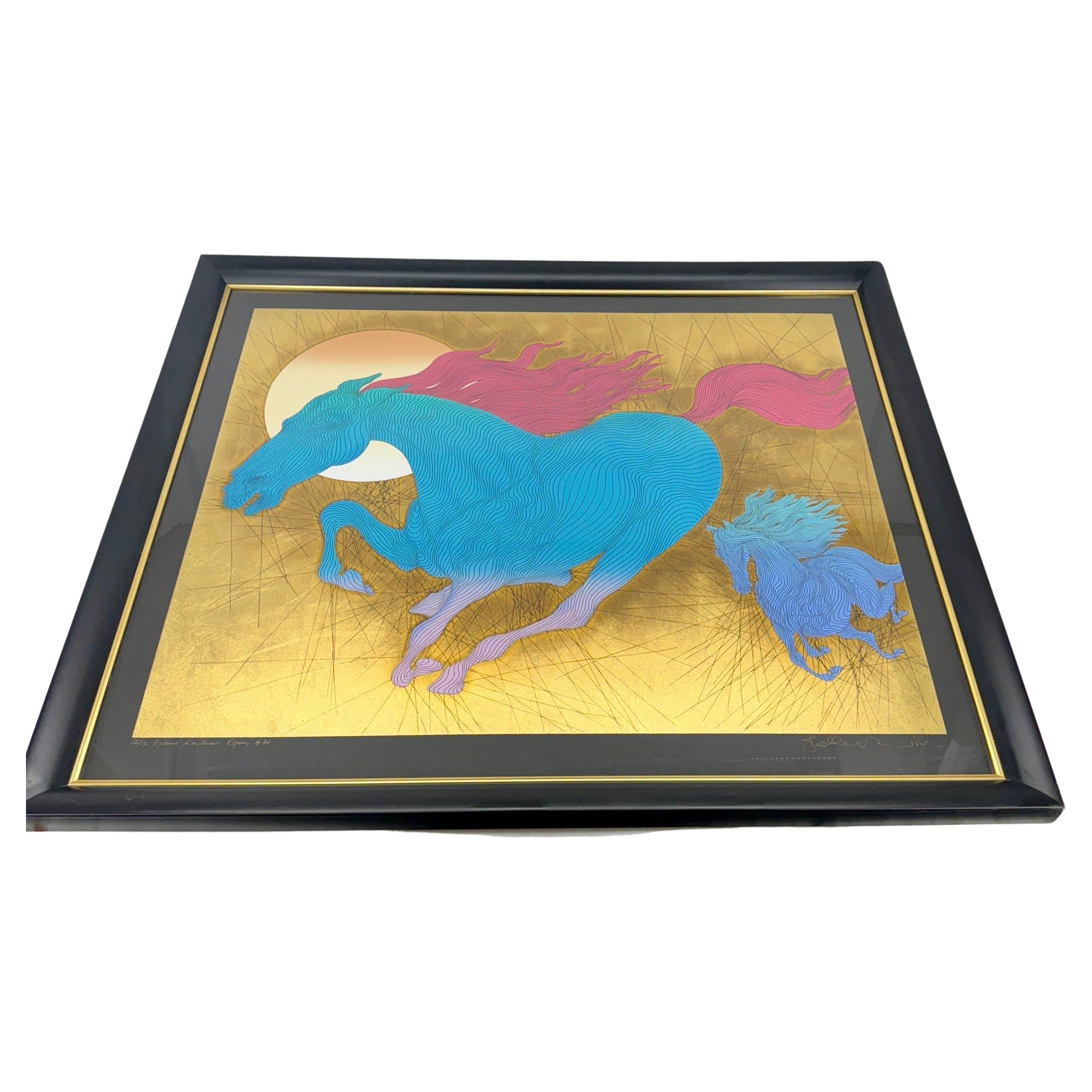 Equus Limited Edition Framed Blue Horse Print Serigraph by Guillaume Azoulay, France 2006

Large gold leaf Equestrian focused serigraph by artist Guillaume Azoulay, titled 