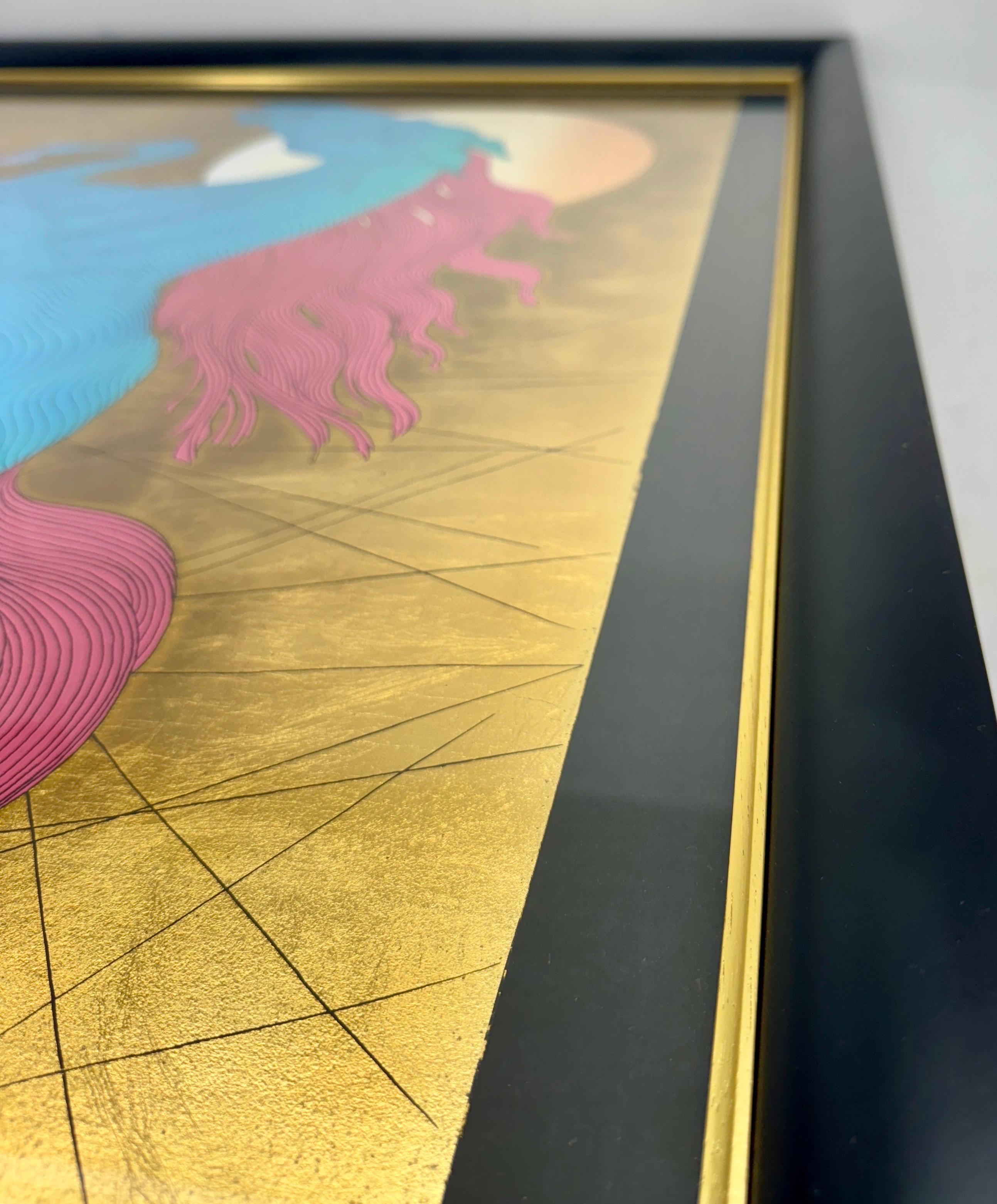 Hand-Crafted Guillaume Azoulay Equus Gold Leaf Running Horse Serigraph Limited Edition 12/12