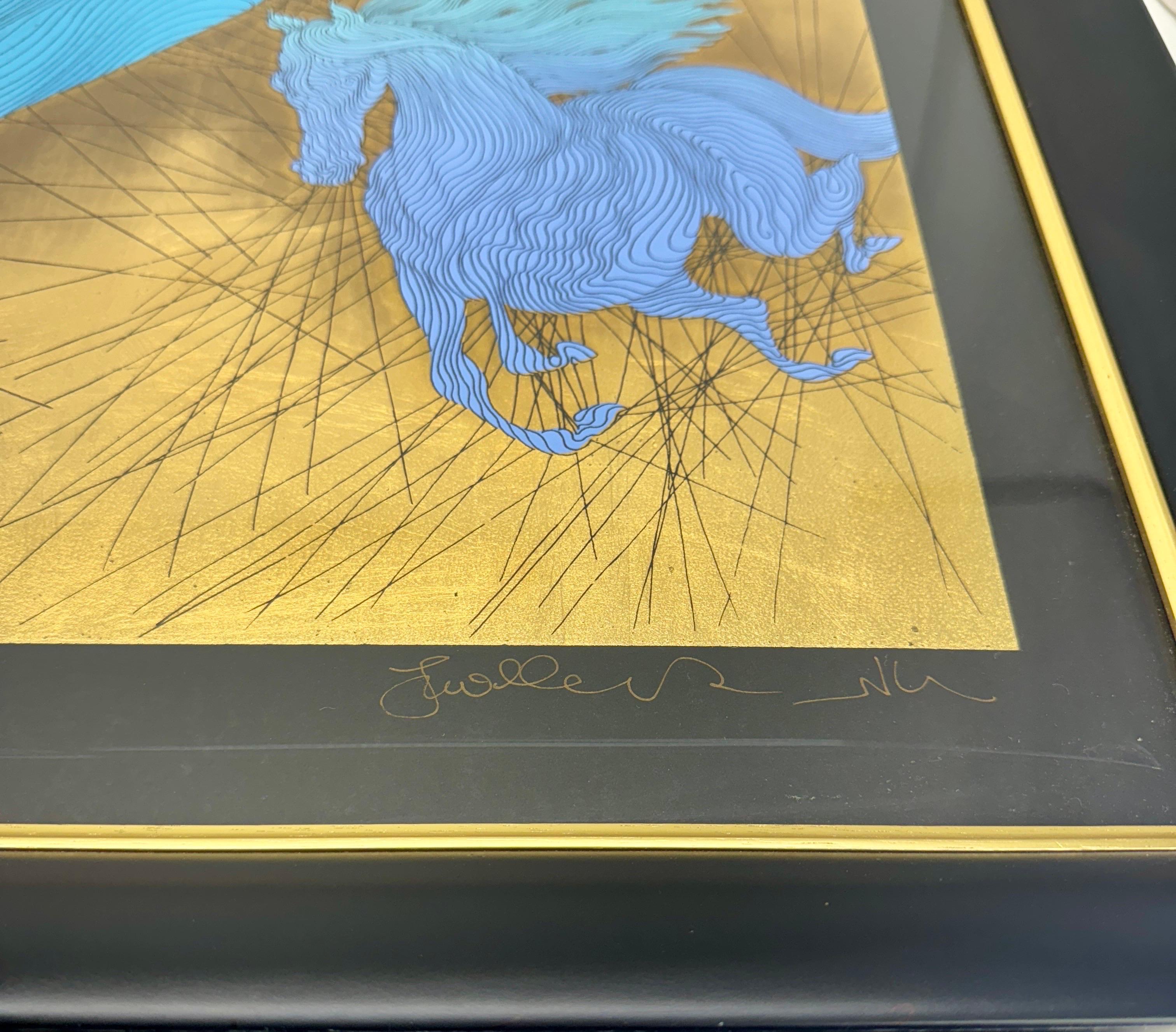 Guillaume Azoulay Equus Gold Leaf Running Horse Serigraph Limited Edition 12/12 For Sale 2