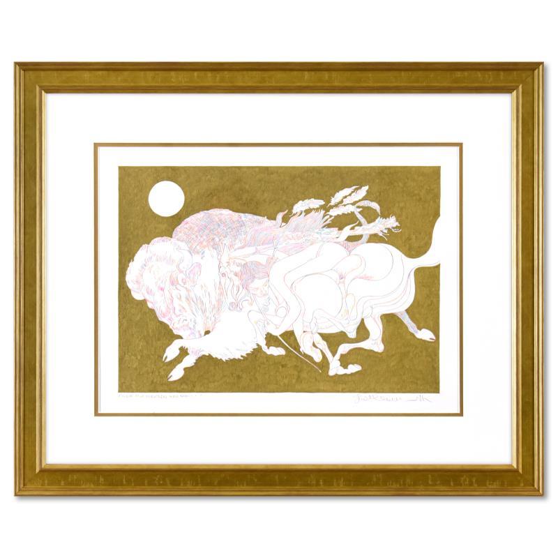 Guillaume Azoulay Animal Art - "Etude Pour Eldorado" Framed Original Hand Colored Drawing