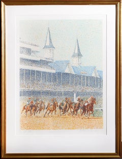 Vintage "Full Field" Churchill Downs Horse Race Serigraph by Guillaume Azoulay