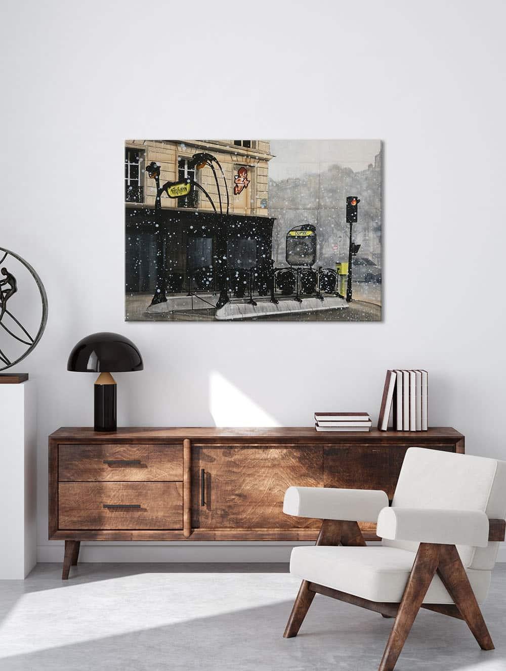 Angel de Guillaume Chansarel - Paysage urbain, ville de Paris, neige, métro - Contemporain Painting par Guillaume Chansarel (Guiyome)