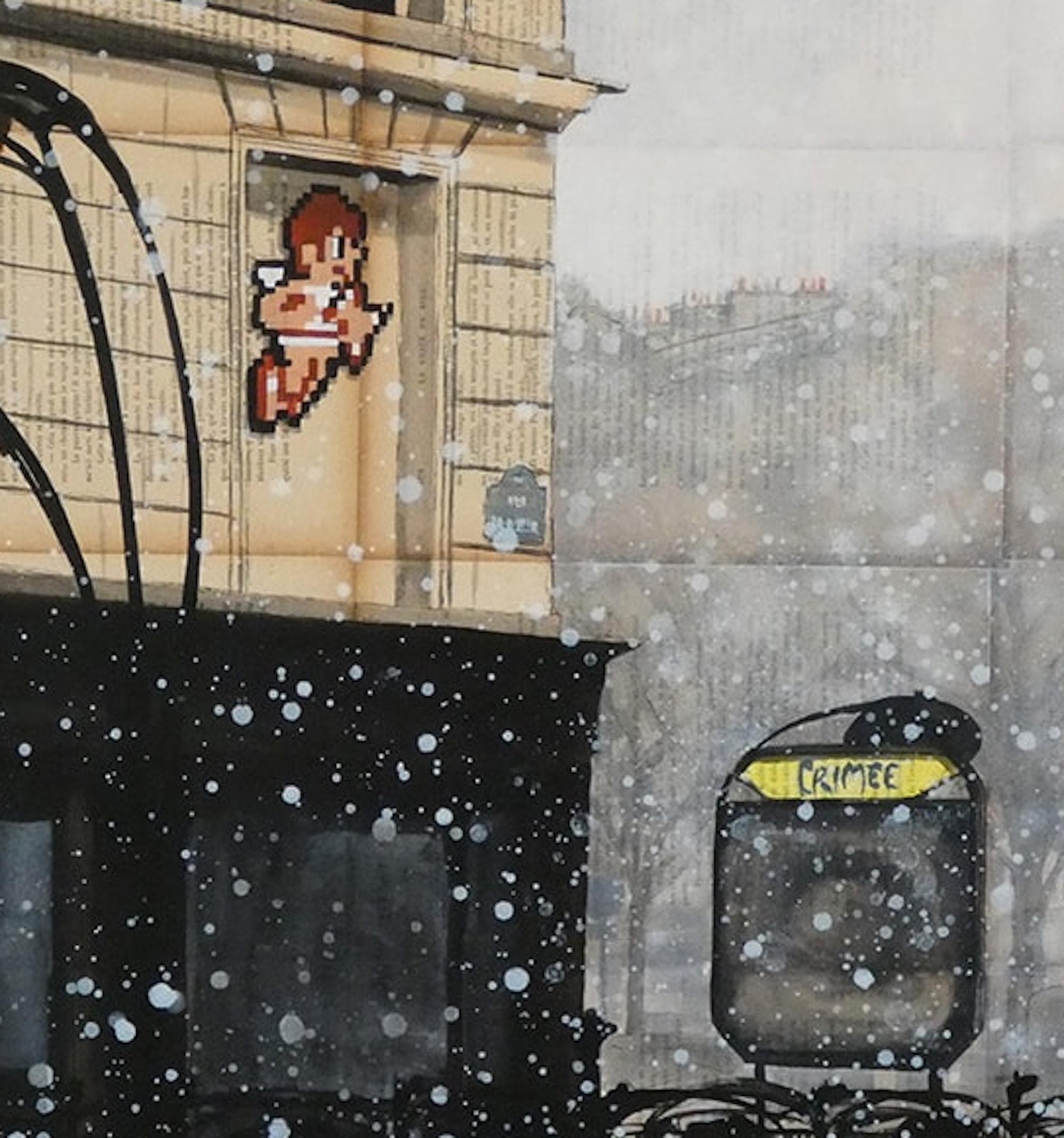 Angel est une peinture unique de l'artiste contemporain Guillaume Chansarel. La peinture est réalisée à l'encre et à l'acrylique sur des pages de vieux livres montées sur toile. Les dimensions sont de 65 x 92 cm (25.6 x 36.2 in).
L'œuvre est signée,