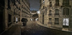 Au pied de Montmartre, par G. Chansarel, Peinture de paysage urbain, Paris la nuit