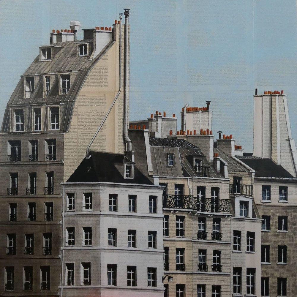 Guillaume Chansarel (Guiyome) Landscape Painting - Before by Guillaume Chansarel - Urban Landscape painting, Roofs of Paris