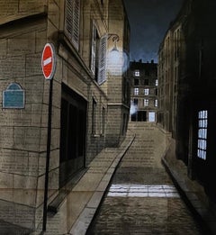 Detrás de Notre-Dame de Guillaume Chansarel, Pintura de vista urbana, París de noche