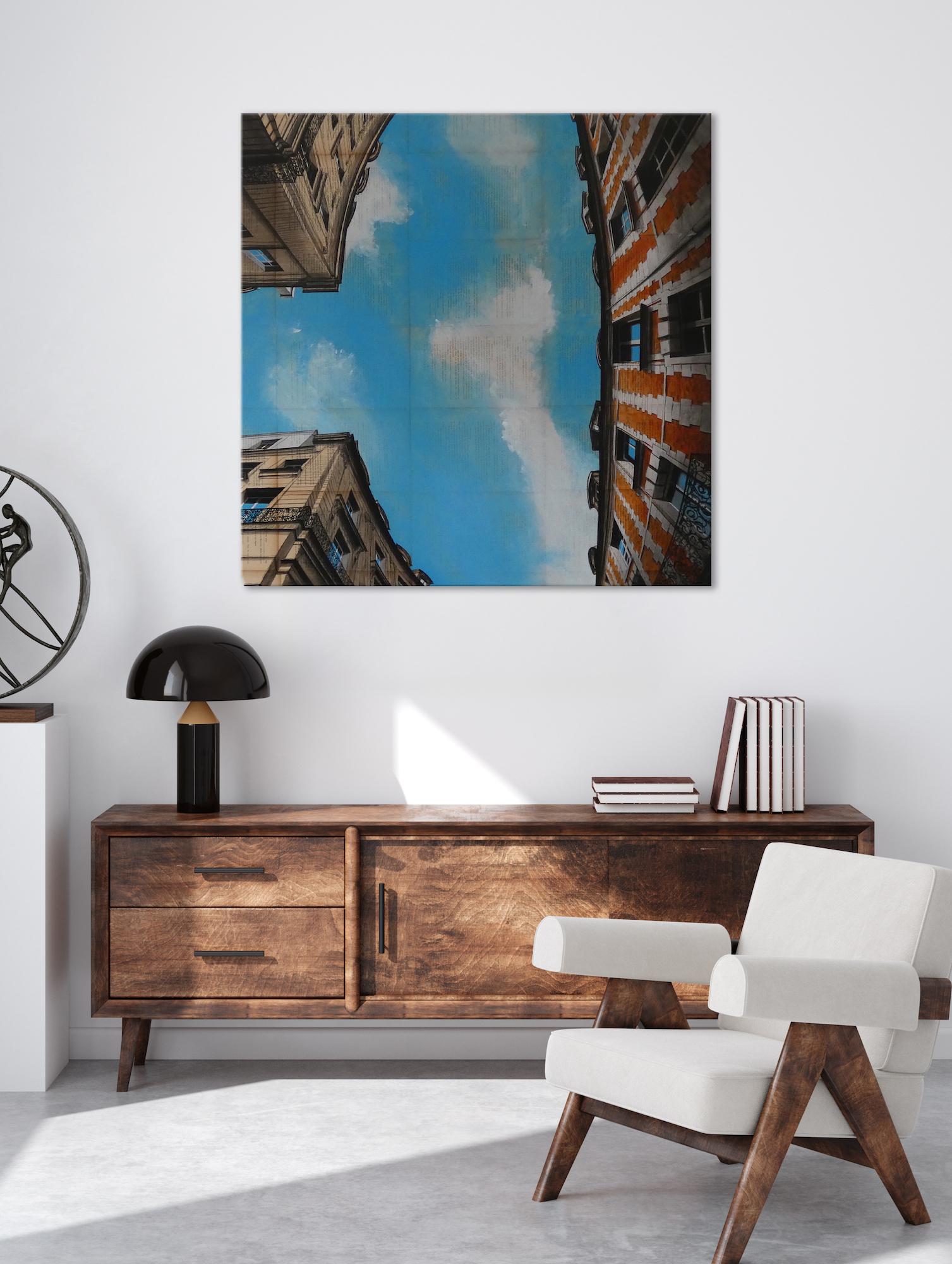 Bourse du Commerce Vosges von Guillaume Chansarel - Städtische Landschaftsmalerei (Blau), Landscape Painting, von Guillaume Chansarel (Guiyome)