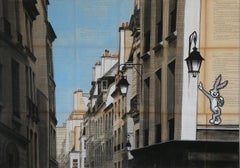 Bugs de Guillaume Chansarel - Peinture de paysage urbain, Paris, bâtiments, lapin
