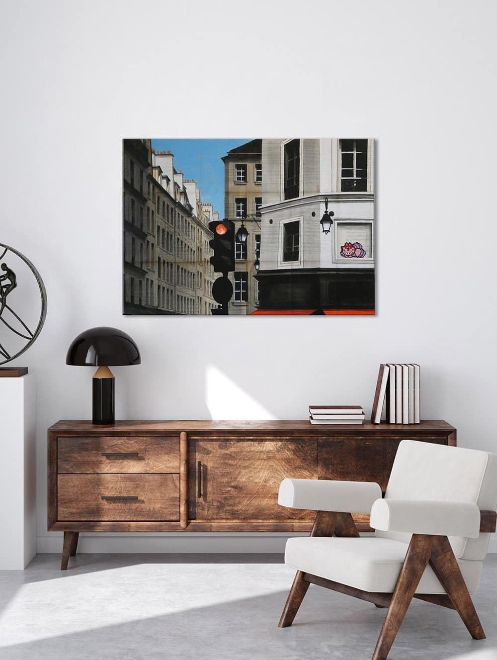 Cat by Guillaume Chansarel – Stadtlandschaftsmalerei, Paris, Gebäude, Tier (Zeitgenössisch), Painting, von Guillaume Chansarel (Guiyome)