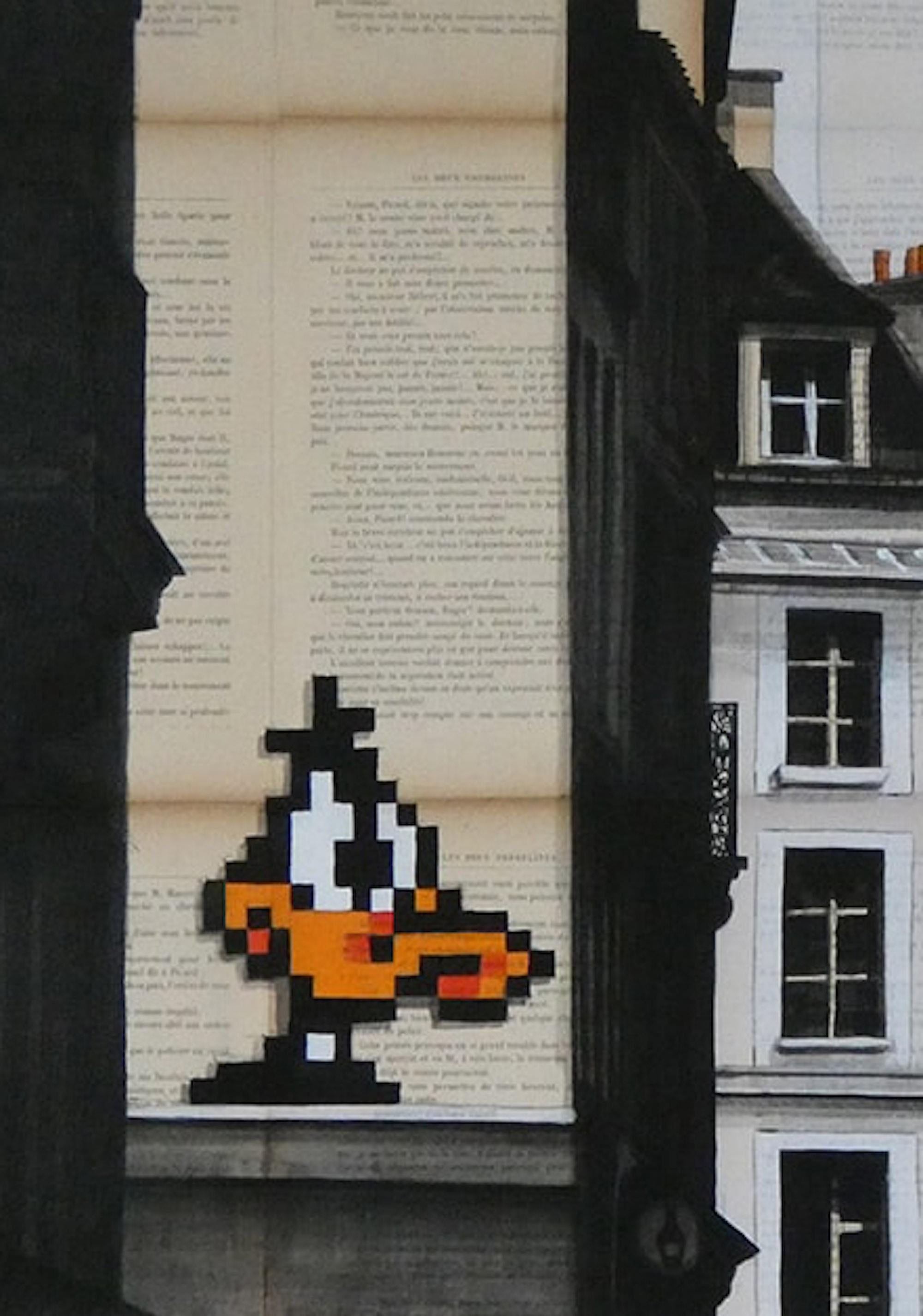 Daffy von Guillaume Chansarel - Stadtlandschaftsmalerei, Paris, Gebäude, Ente, Ente (Zeitgenössisch), Painting, von Guillaume Chansarel (Guiyome)