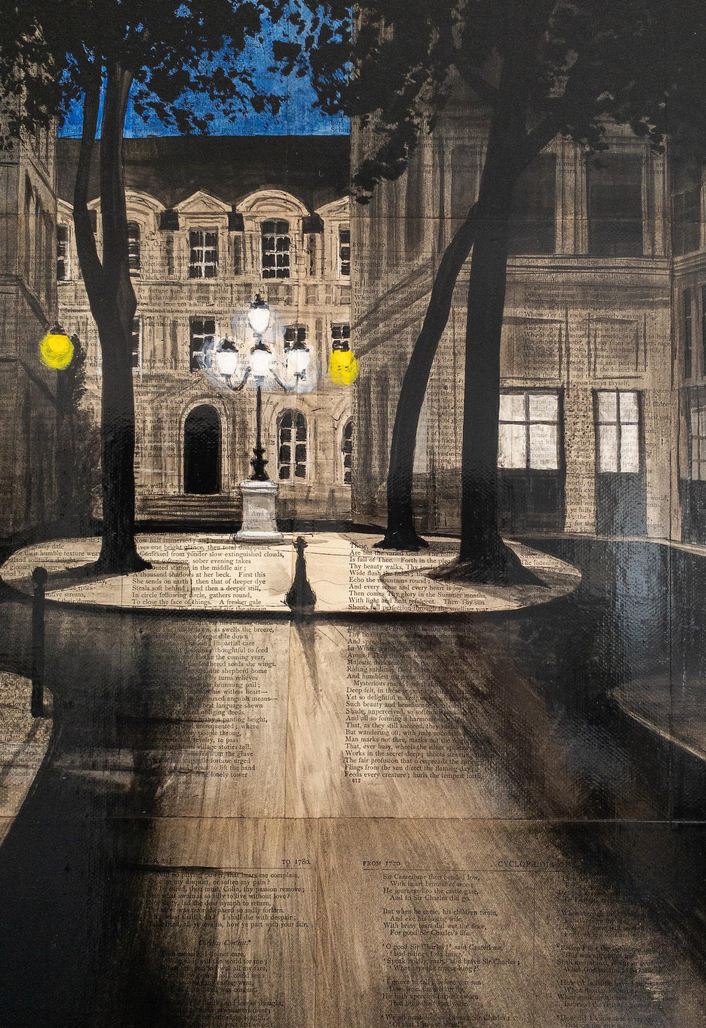 Furstemberg 1 de Guillaume Chansarel, peinture de paysage urbain, paysage urbain de Paris - Noir Figurative Painting par Guillaume Chansarel (Guiyome)