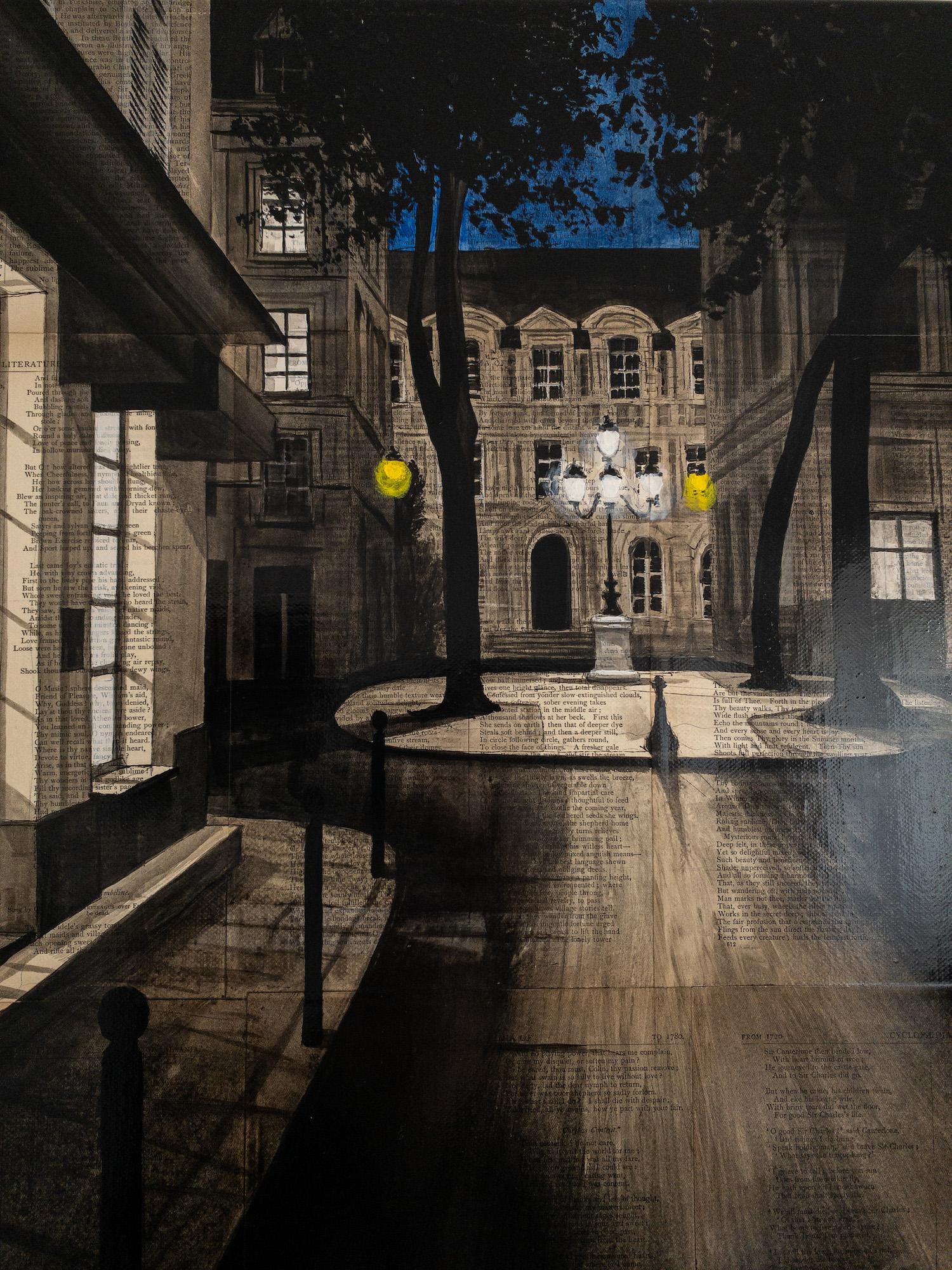 Furstemberg 1 est une peinture unique de l'artiste contemporain français Guillaume Chansarel. La peinture est réalisée à l'encre et à l'acrylique sur des pages de vieux livres montées sur toile. Les dimensions sont de 50 × 100 cm (19.7 × 39.4 in).
