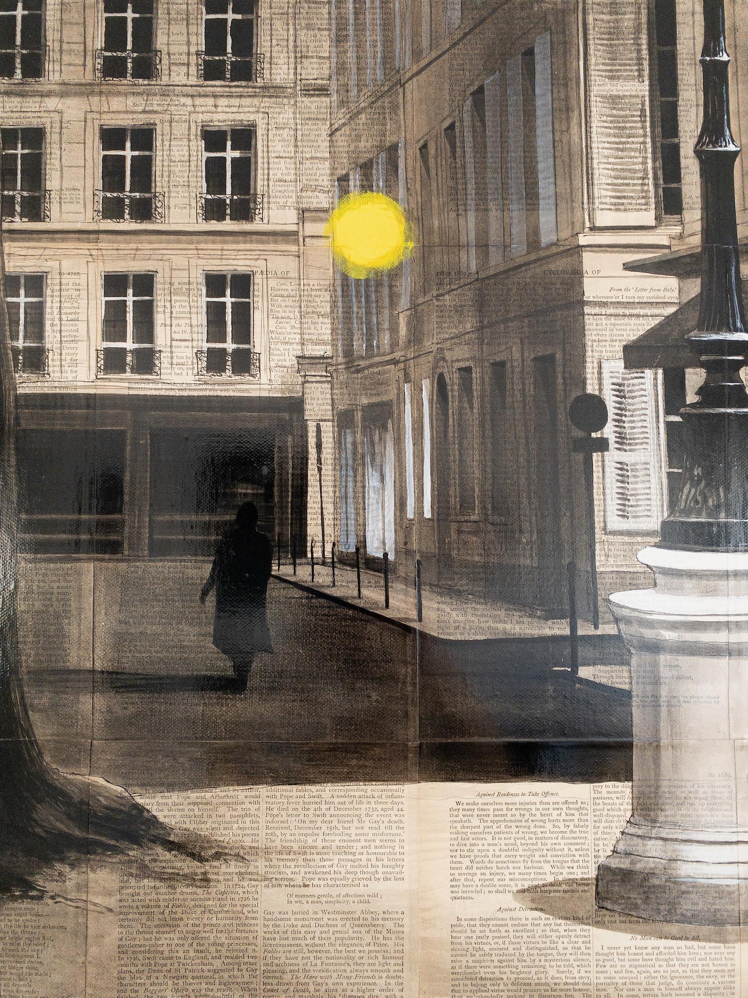 Furstemberg 2 de Guillaume Chansarel, peinture de paysage urbain, paysage urbain de Paris - Noir Landscape Painting par Guillaume Chansarel (Guiyome)