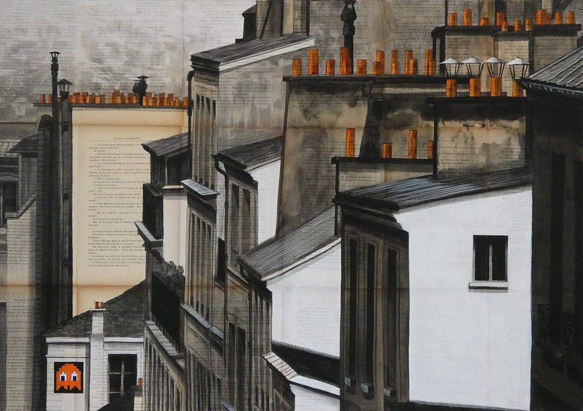 Ghost 3 by Guillaume Chansarel - Urban landscape painting, Paris, buildings
