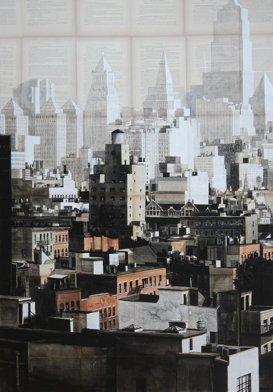 Guillaume Chansarel (Guiyome) Landscape Painting - Gotham by Guillaume Chansarel - Urban landscape painting, New York City