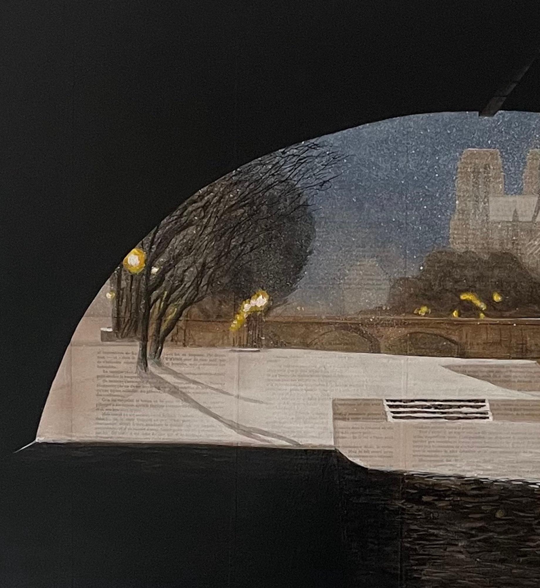 Tête de lit de Guillaume Chansarel - Peinture de paysage urbain, Paris, rues - Noir Landscape Painting par Guillaume Chansarel (Guiyome)